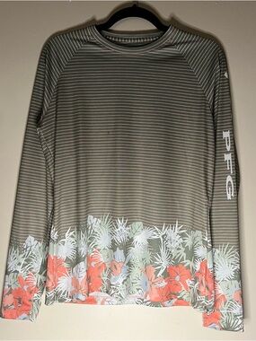 Columbia Fishing Long Sleeve Striped Floral Performance Top - Olive/Coral